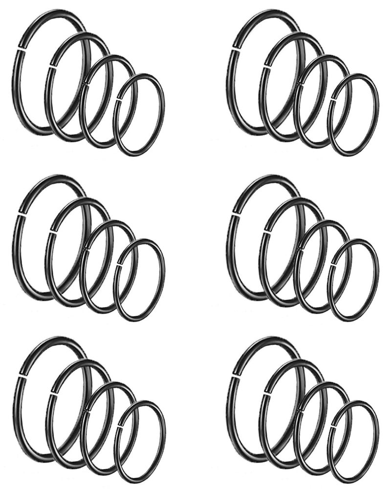 Masedy 24Pcs 20G 316L Stainless Steel Nose Rings Hoop Tragus Cartilage Helix Piercing Lip Septum Ring Black Bendable - Image 1